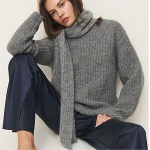 Reformation Spence Scarf Sweater in Thunder Grey Thick Knit Pullover Wool Crew
